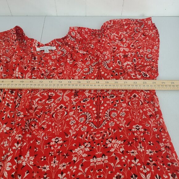 Rose + Olive Womens Red Floral Smockedd Button Front Short Sleeve Top Size 2X - Picture 8 of 10